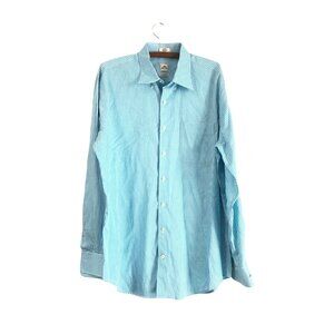 Peter Millar Seaside Finish Blue Gingham Long Sleeve Button Shirt Cotton Large